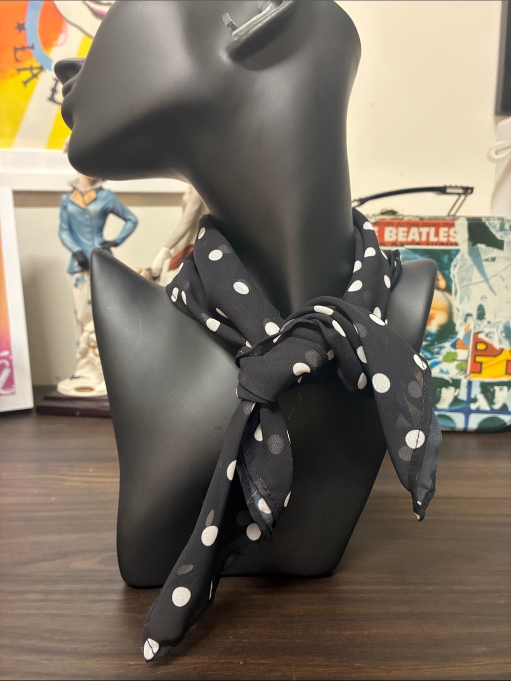 Black Polka Dot Chiffon Neck Scarf - Women's Accessory